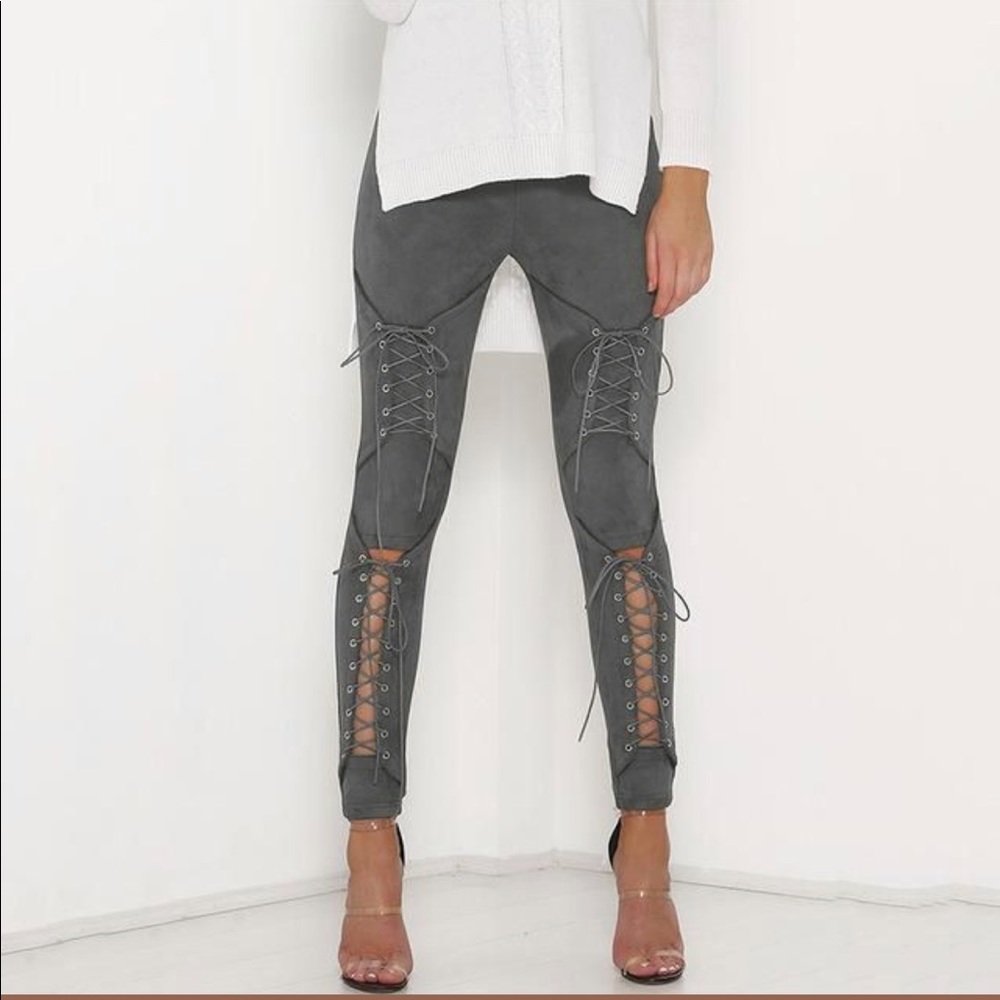 🌺Olive green suede leather pants